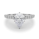 1 1/3 Pear Lab Grown Diamond Classic Pave Solitaire Engagement Ring with Side Stones in white gold